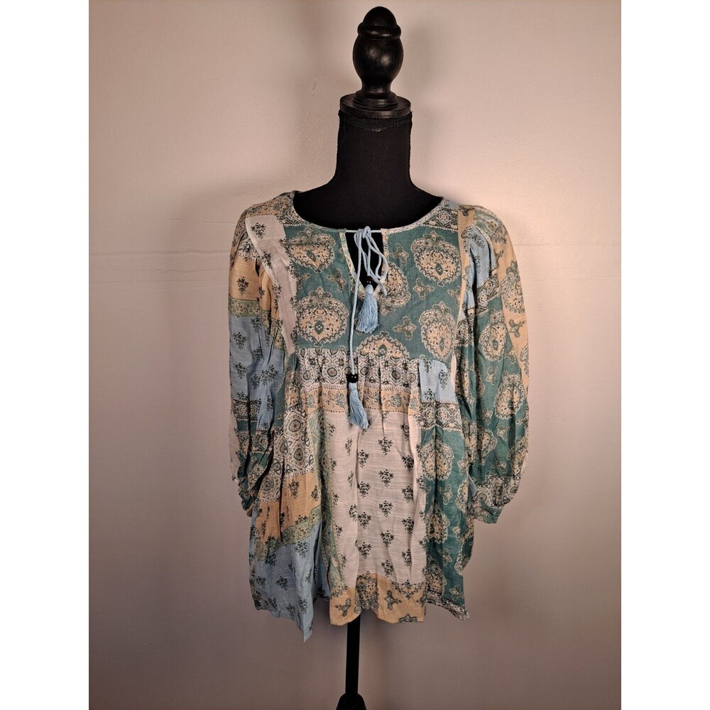 Unique Spectrum Women's Blouse Size S Boho Lightweight Baloon Sleeve Patchwork